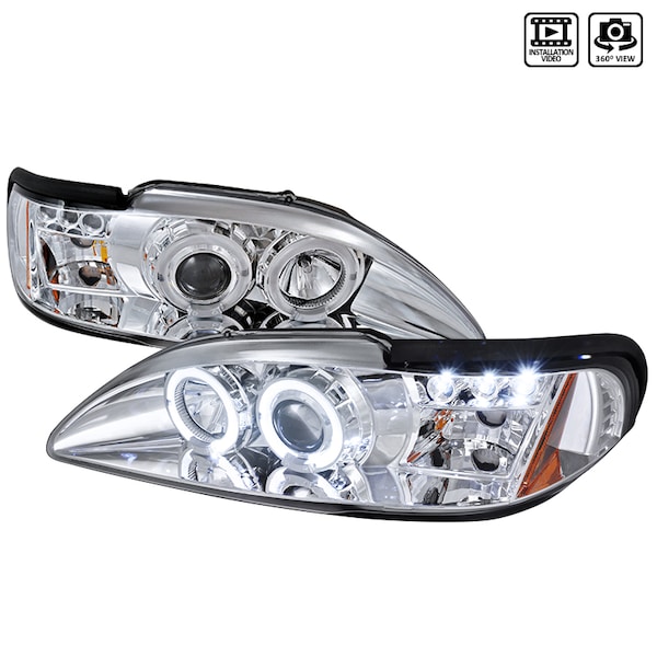 Spec-D Tuning 94-98 Ford Mustang Halo LED Projector Chrome 2LHP-MST94-TM - main